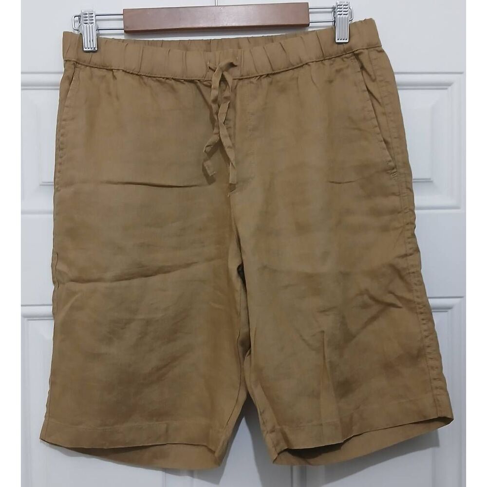 Womens size large 30 waist wide leg Bermuda resort shorts 100% linen caramel